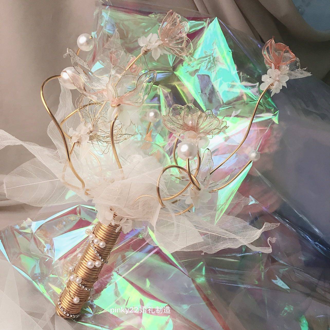 Custom handmade bouquet crystal eternal flower pearl theme bride wedding bouquet