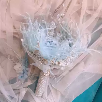 Crystal Feather handmade flower Flower wedding wedding custom diy blue European diamond crown scepter pinky22