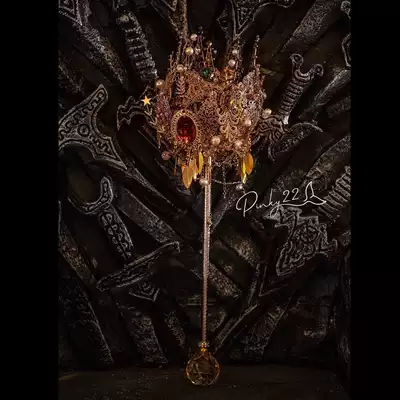 Xiaohongshu high-end wedding custom princess crystal retro gold luxury theme scepter Bride wedding bouquet