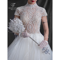 pinky22 hand stick flower bride wedding high-end luxury wedding handmade custom crystal crown bridal scepter