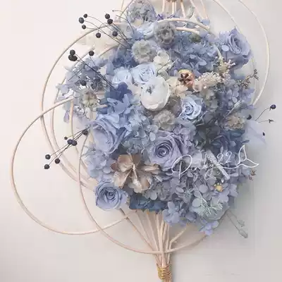 Xiaohongshu Sen department haze blue immortal flower bamboo woven handmade custom hand bouquet Bride wedding high-end simulation bouquet