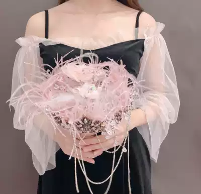 pinky2 original design pink crown girl heart handmade high-end Crystal custom feather bouquet