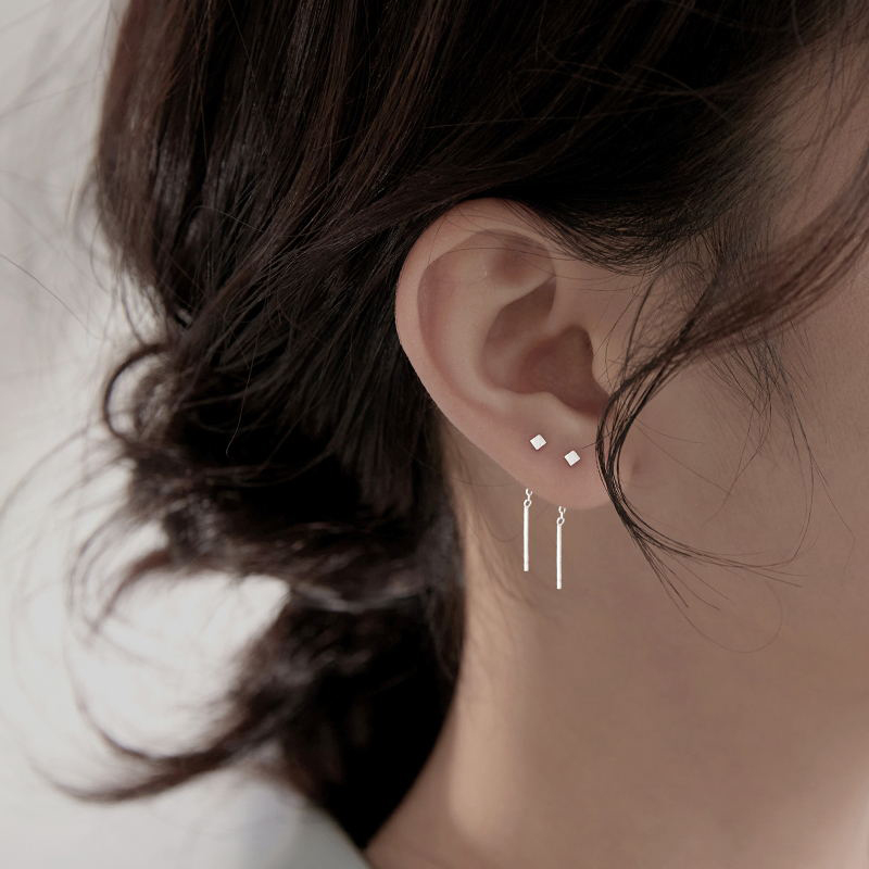 s925 pure silver ear needle female minimalist about lukewarm wind and small block sleeping without picking up the earrings Temperament Tide Earrings Accessories Autumn Winter