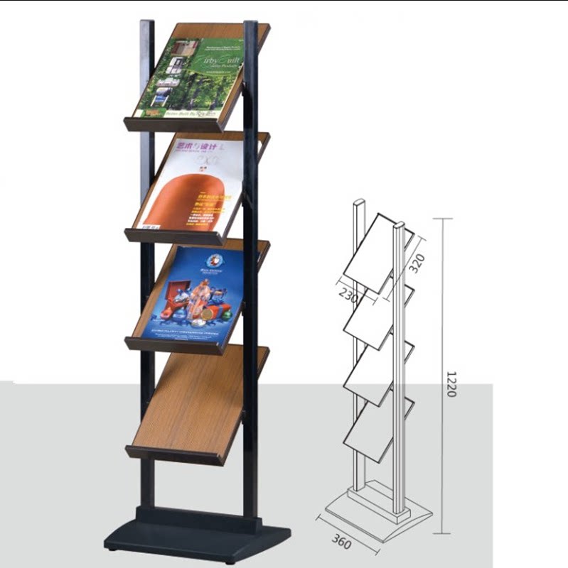 Wood grain press rack A4 Magazine shelf 3 Swivel Frame Brochure Vertical Landing Multilayer Information Shelf Show Shelf