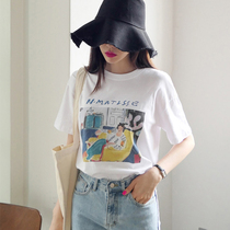 European station cotton white T-shirt female 2021 New Net red ins Super fire tide printing short sleeve loose base coat