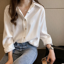 European station white shirt female design sense niche new 2021 summer loose drop sense retro port flavor long sleeve top