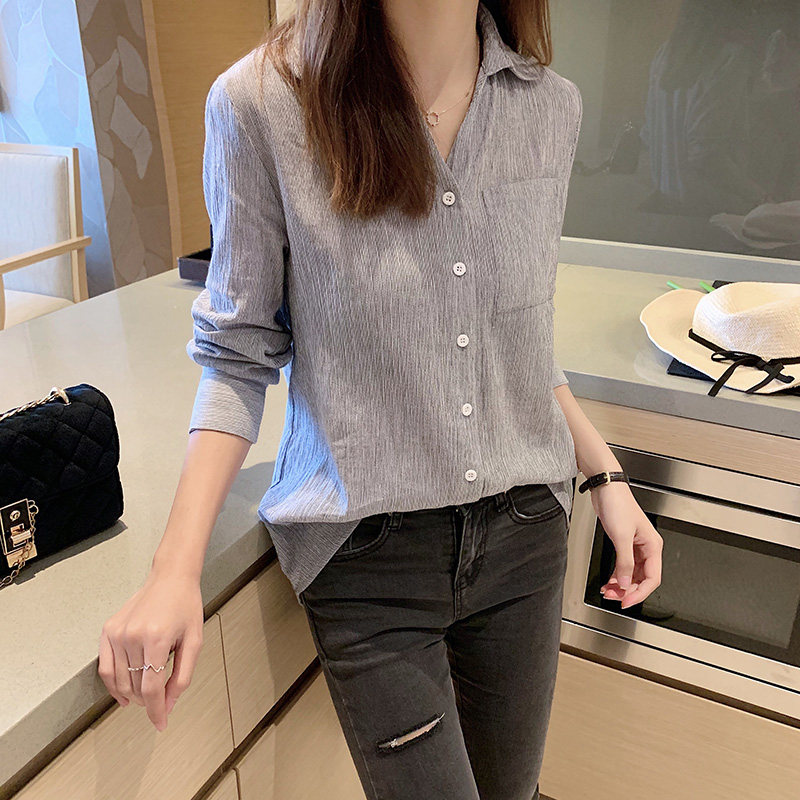 European station striped cotton shirt ladies design niche new 2022 spring, autumn and winter long-sleeved retro top