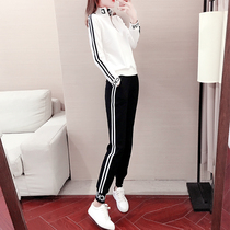 European station white sweater two-piece set female 2021 summer new Korean leisure sports style ins trousers