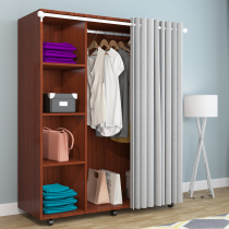 Movable wardrobe Wheeled open wardrobe Rental room with economical wooden embedded push-pull wardrobe modern