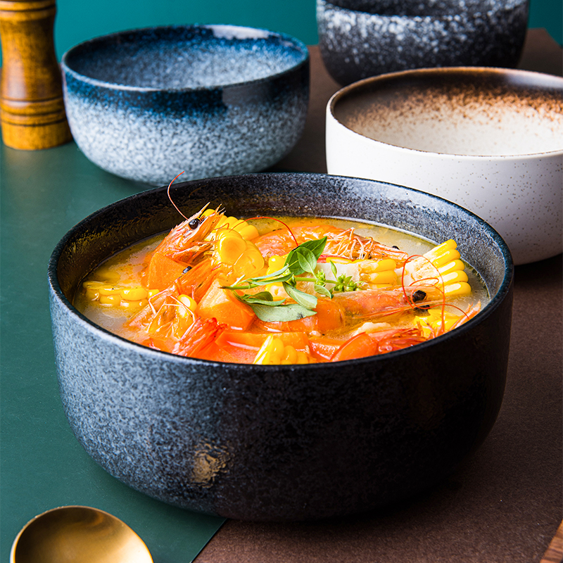 Japanese ceramic vintage soup bowl salad bowl tableware fahai bowl ramen bowl large thick soup bowl household large bowl bubble noodle bowl