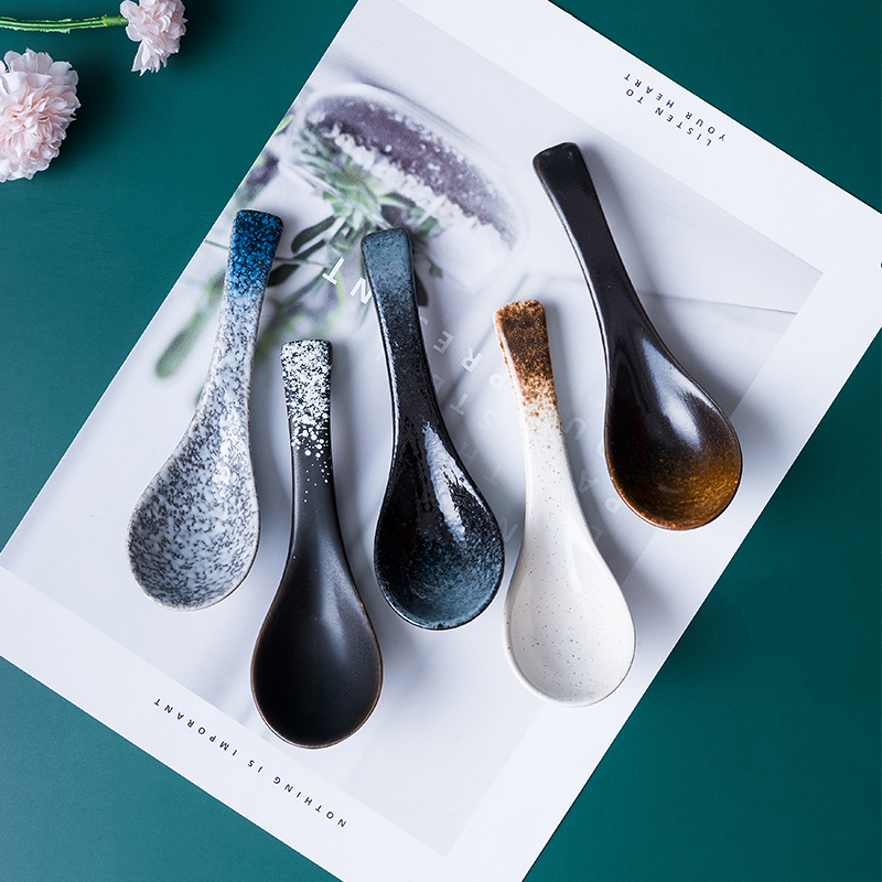 Soup spoon home ceramic spoon spoon spoon rice spoon Japanese tableware drink soup eat small spoon creative cute spoon bent spoon