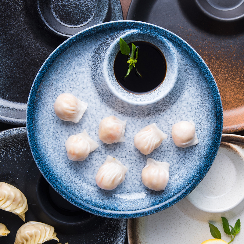 Water dumplings Home Ceramic Cutlery With Vinegar Dish Day Style Round Creative Cold Dish Plate Retro Plate Fish Dish
