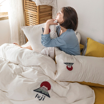  Simple cotton washed cotton embroidery craft four-piece set of small fresh literary Japanese naked sleeping pure cotton bedding