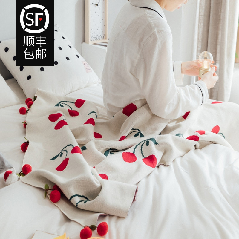 Total Cotton Knit Cotton Thread Blanket Girl Hearts Cherry Strawberry Balls Balls Blanket Afternoon Nap Cover Blanket Shawl Sofa Cover