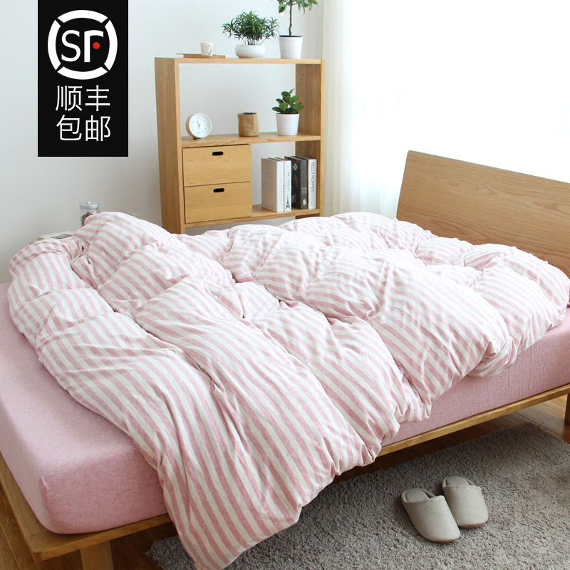 Knitted cotton cotton quilt cover single stripe simple single double 15 meters quilt cover Tianzhu cotton cotton bedding