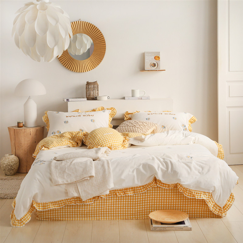 ins embroidered sunflower cotton cotton cotton - washed four - piece set of girl heart - lotus lace - cure bedding