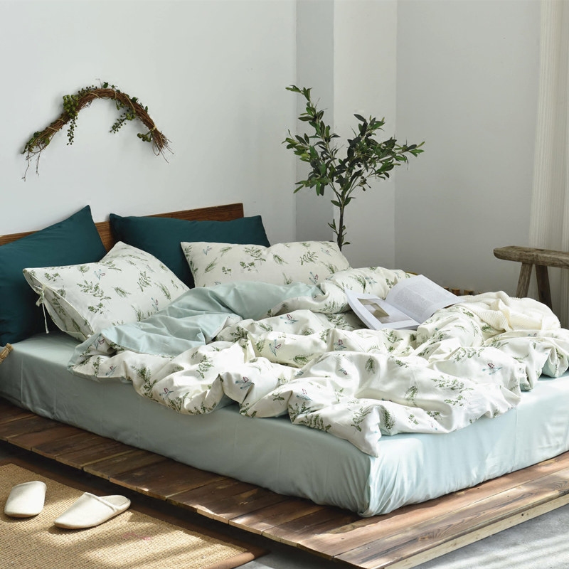 60 gung satin long suede cotton full cotton four sets American field Garden Broken Flowers Little Fresh Pure Cotton Quilt Cover Bed Linen