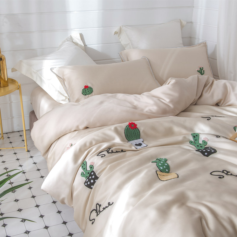 60 imported Tencel four-piece three-dimensional towel embroidery embroidery Cactus Lyocell naked bedding