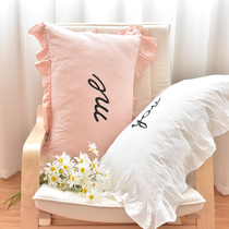 Cotton water washing cotton pillowcase Princess style lotus leaf lace pillow case English letter printing cotton single pillow case