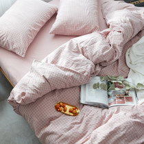Japanese-style simple cotton wash cotton four-piece Nordic fresh plaid cotton quilt cover sheets bed hats bedding