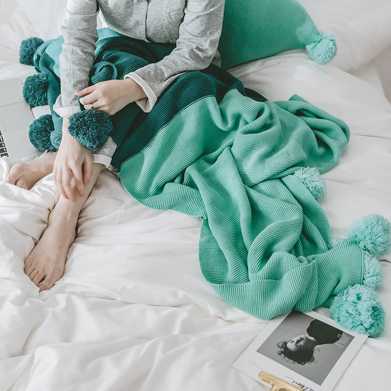 Full Cotton Knit Cotton Thread Blanket Collared Tennis Red Jersey Ball Cute Princess Wind Cotton Thread Blanket Sofa Cover Blanket Afternoon Nap Carpet