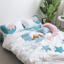 Cotton cartoon cloth embroidery four-piece three-dimensional embroidery star Moon student dormitory three-piece cotton bedding