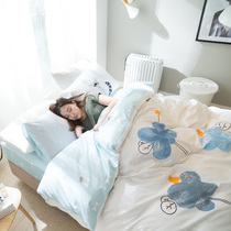 Cute cartoon simple cotton four-piece set hipster Nordic female style cotton quilt cover bed sheets bedding