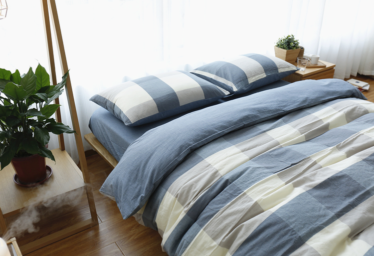 Bông rửa bốn mảnh bông đơn giản màu kẻ sọc sọc giường bông quilt quilt trải giường trải giường 笠