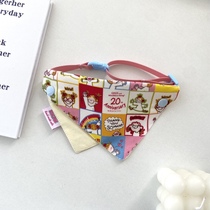 Fenbuling) original ins Korean cute puppy plaid flower bib pet saliva scarf cat bib