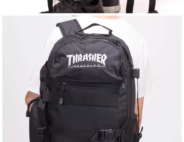 THRASHER gói ba lô thời trang trượt ván phong cách Harajuku du lịch ngoài trời máy tính xách tay cặp sinh viên cuốn sách ba lô - Ba lô balo da