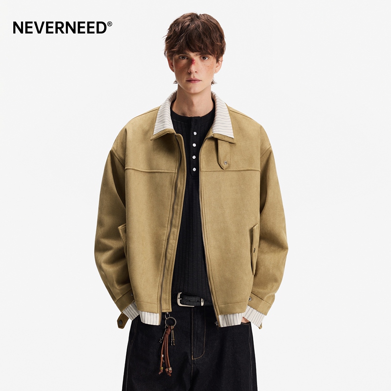 Neverneed Air Layer Suede Lapel Jacket for Men and Women, Spring American Style Cleanfit Fake Two-Piece Jacket