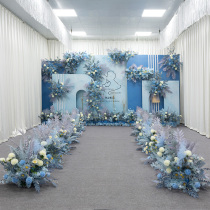 Haze blue simulation flower wedding arrangement flower row flower row flower corner flower guide Flower Ball wedding background stage decoration row flower