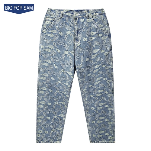 BIG FOR SAM Летние джинсы, штаны, с вышивкой, этнический стиль, европейский стиль, свободный крой