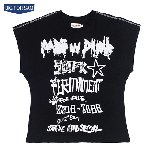 BIG FOR SAM Черный жилет подходит для мужчин и женщин, летняя летняя одежда для влюбленных, футболка, свободный крой, буква T