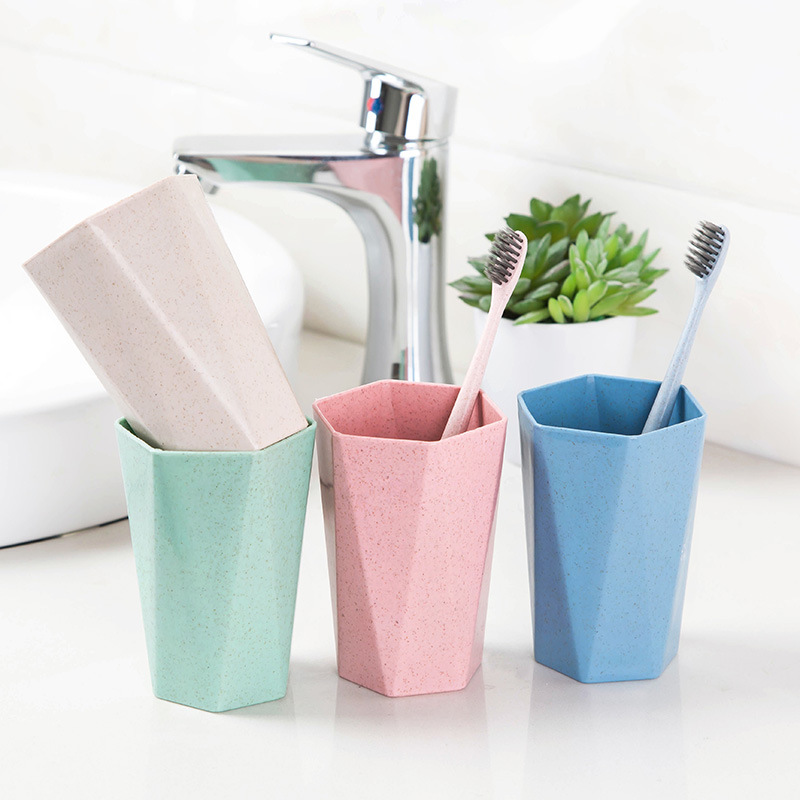 Household simple geometric thickening couple wash cup diamond mouthwash cup toothbrush cup drinking cup wheat straw cup
