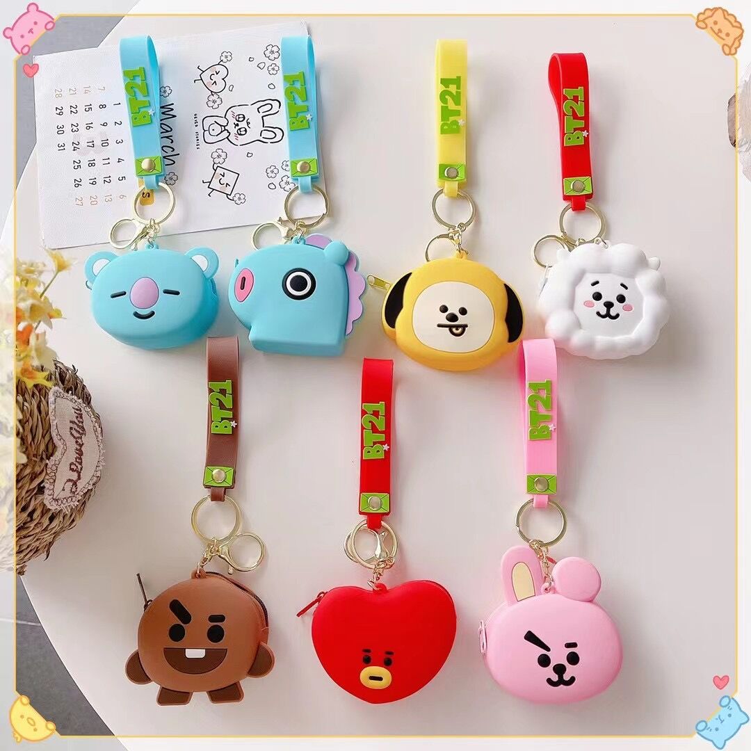 Creative cartoon silicone coin purse female pendant keychain bluetooth earphone bag coin bag mini storage bag gift