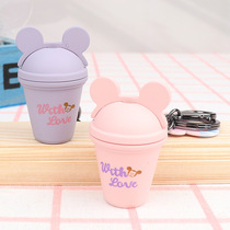 Korea Mickey head milk tea cup flashing light keychain car key accessories bag pendant origin supply small gift