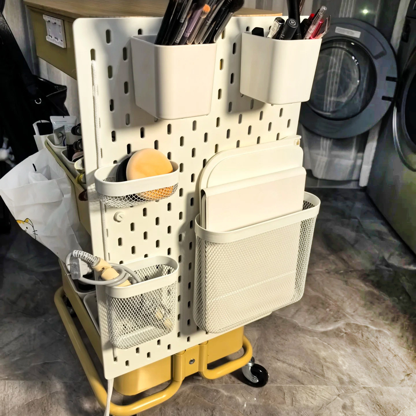 Trolley hole board universal storage hook mesh basket