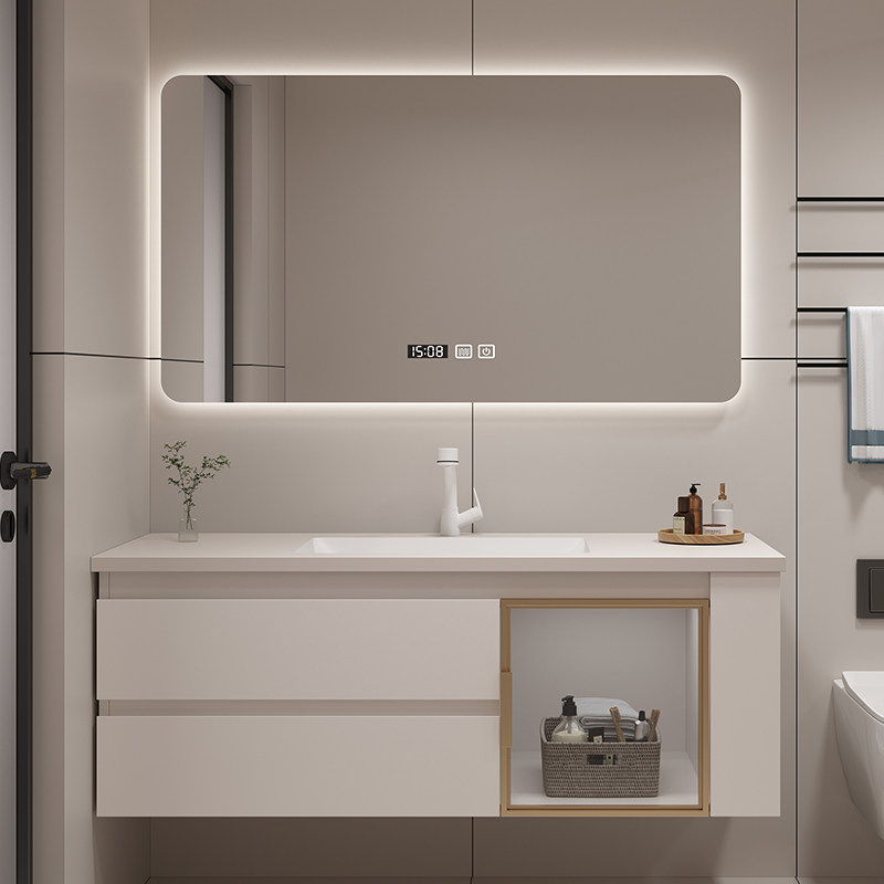 High-end rock plate seamlessly splicing one ceramic wash basin oak minimal bathroom cabinet combined bathroom toilet wash table