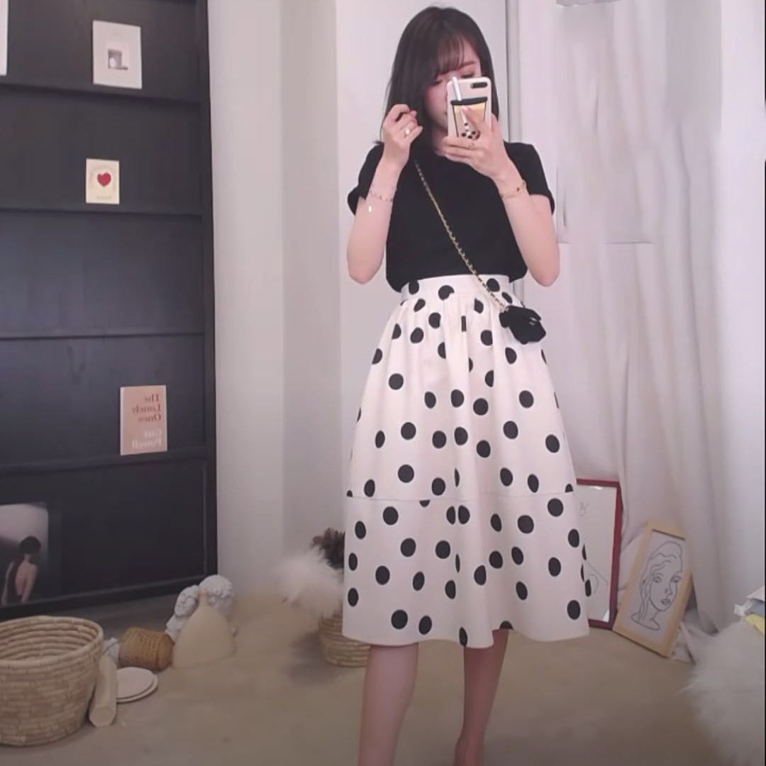 Rất bất tử Pháp thích retro sóng điểm váy nữ mùa hè dài phần cao eo một chữ rung cổ tích váy dài - Váy chân váy đẹp nhất