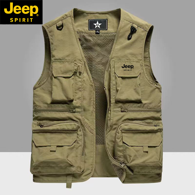 Jeep Men's Outdoor Vest 2024 Summer Thin V-Neck Vest Loose Multi-Pocket Fishing Vest Gilet Jeep Men's Outdoor Vest 2024 Summer Thin V-Neck Vest Loose Multi-Pocket Fishing Vest Gilet