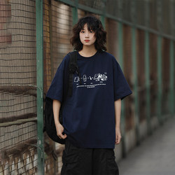 Ayudai Summer Japanese Retro Fun Cartoon Print T-Shirt Loose Round Neck Casual Trendy Short Sleeve for Men and Women