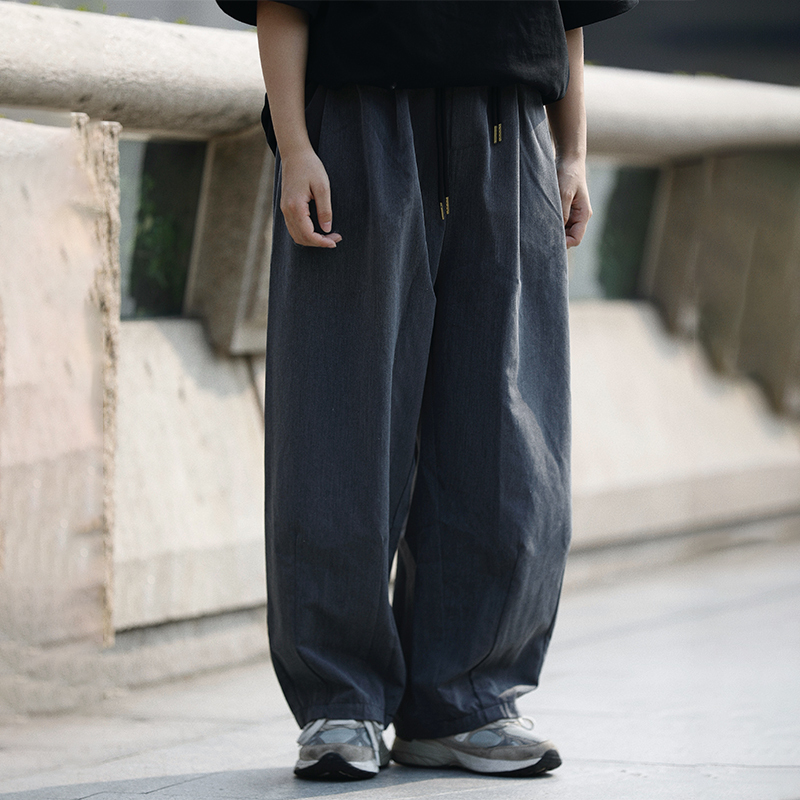 Japanese Retro Drapey Solid Color Wide-Leg Trousers for Men, Summer Trendy Street Style Loose High-End Long Pants for Women