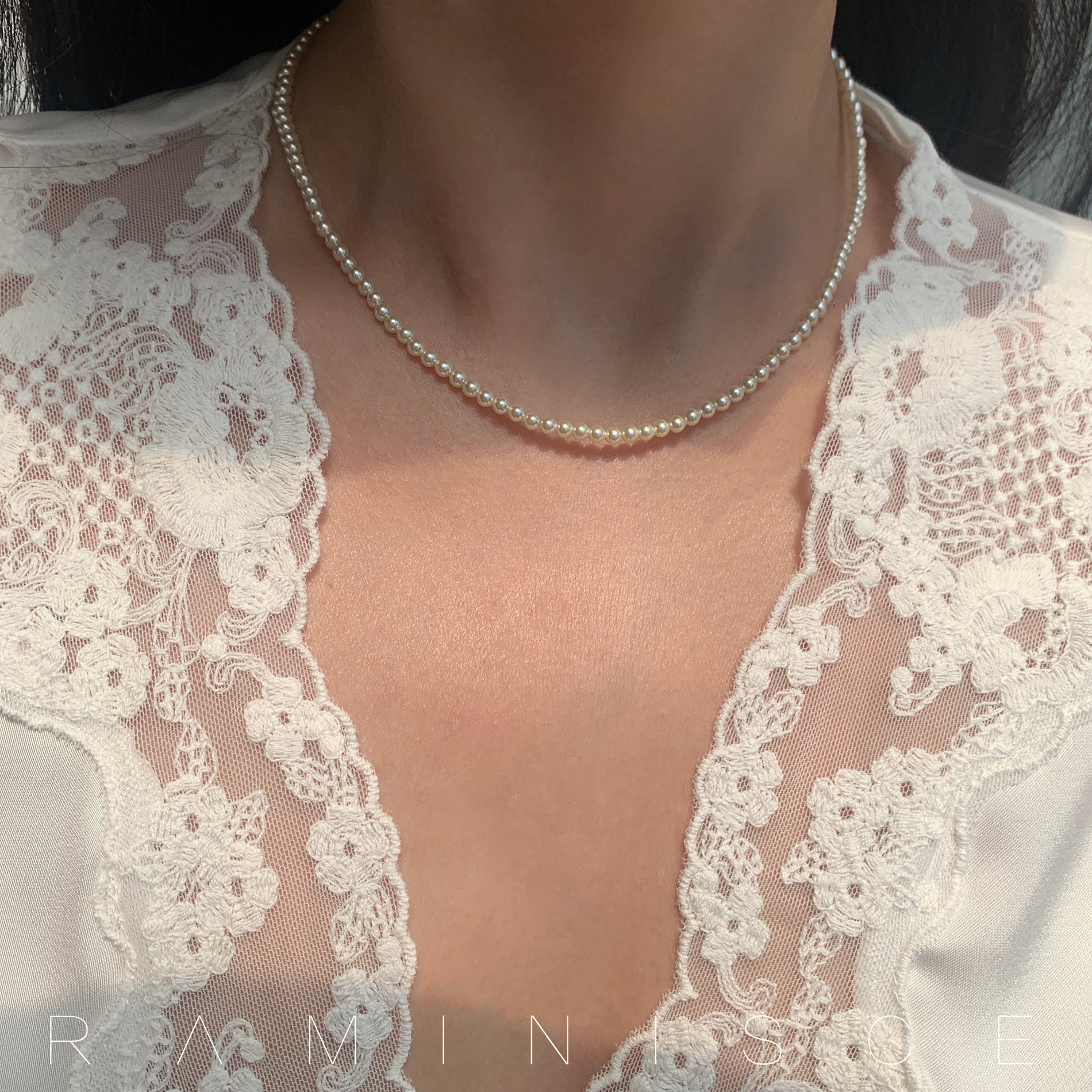Raminisce schist baby pearl necklace positive round glare small extremely fine style retro 14k bag gold neck chain woman summer-Taobao