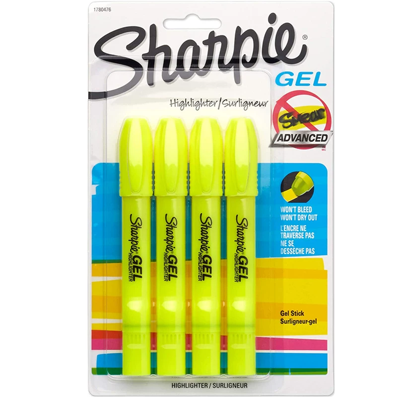Флуоресцентная ручка Sharpie с гелеобразным карандашом ярко-желтого цвета для фокусировки на цвете этикетки лимонно-желтого 1780474