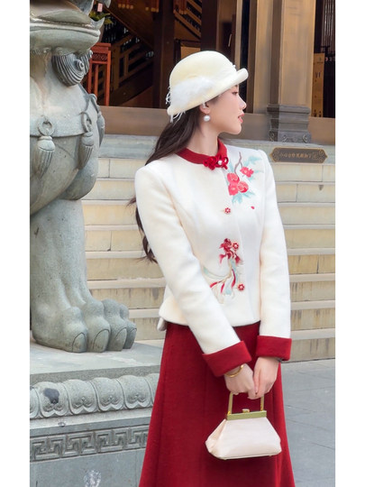 GERTCOREL2025: Новинка зимы – костюм из пуховика и юбки в китайском стиле с вышивкой для женщин, элитное платье-трансформер