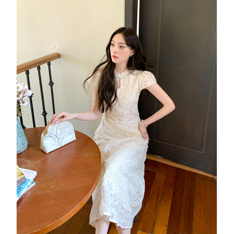 Gertcorel2026 New Summer New Chinese Style Long Dress in Beige, Slim Fit, Age-Reducing Dress for Women Gertcorel2026 New Summer New Chinese Style Long Dress in Beige, Slim Fit, Age-Reducing Dress for Women