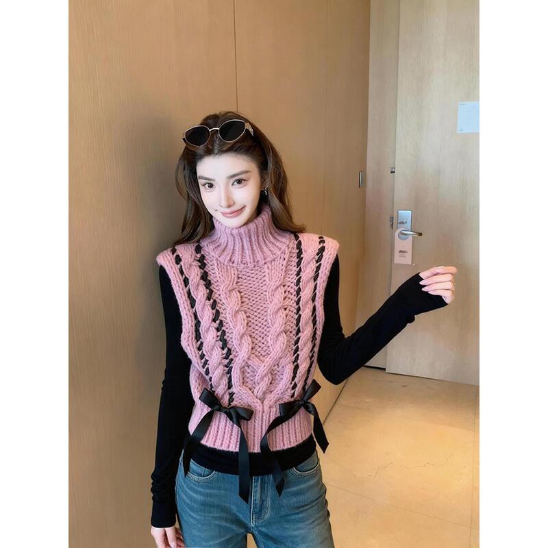 Vest 2026 New Model This Year's Popular Hot Item, Very Stylish, Chanel-Style, Age-Reducing, Layered Pink High-Neck Knitted Vest