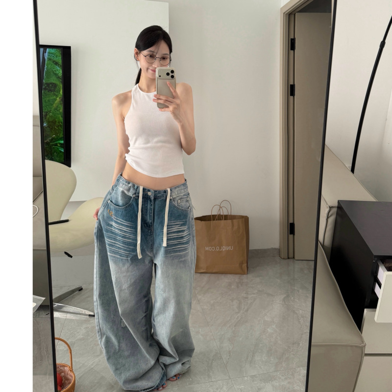 Fish Three Summer Refreshing Basket American Style Low-Waist Jeans Wrinkle-Free High-Quality Clean Straight-Leg Wide-Leg Jeans
