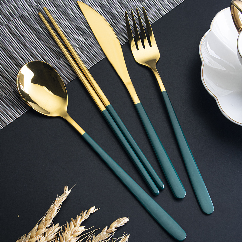 Korean-Style ins Stainless Steel Cutlery Box Portable Student Storage Box Spoon and Chopsticks Set Steak Knife and Fork Three-Piece Set